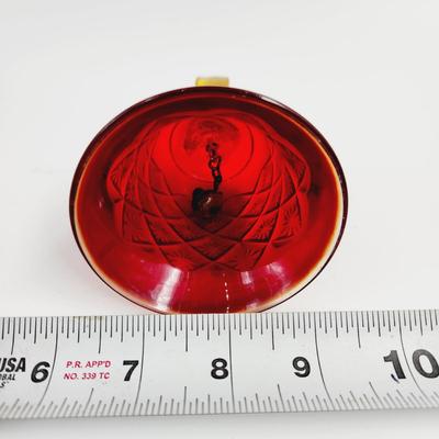 VINTAGE RED GLASS BELL WITHE DIAMOND PATTERN & AMBERINA GLASS HANDLE