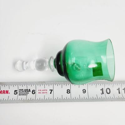 VINTAGE BOHEMIA HANDMADE CHEZ CRYSTALEX GREEN & CLEAR BELL