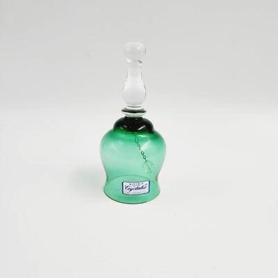 VINTAGE BOHEMIA HANDMADE CHEZ CRYSTALEX GREEN & CLEAR BELL