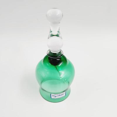 VINTAGE BOHEMIA HANDMADE CHEZ CRYSTALEX GREEN & CLEAR BELL