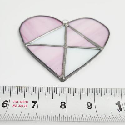 BEAUTIFUL PINK & WHITE STAINED GLASS HEART ART