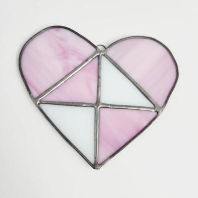BEAUTIFUL PINK & WHITE STAINED GLASS HEART ART