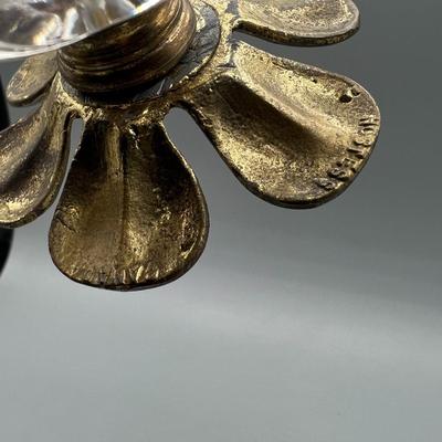 Midcentury Hollywood Glam Regency Glass & Metal Brass Tabletop Cigarette Lighter Flower Pedestal Base