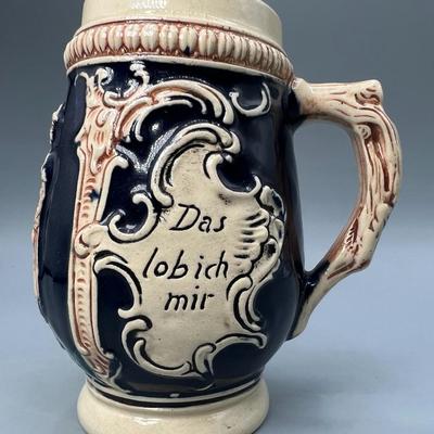 Vintage German Cobalt Beer Stein Pair of Lovers Das Lobich Mir Ein Gutes Bier