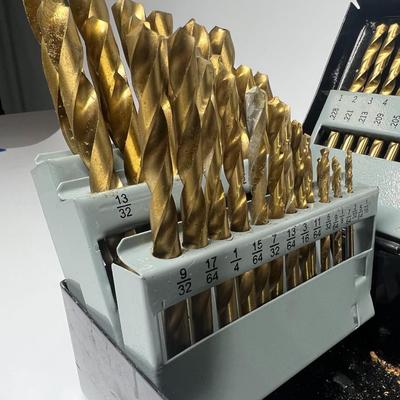 Large Set of Various Sized Drill Bits in Storage Box