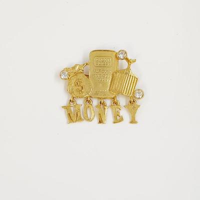 GOLD TONED MONEY BROOCH