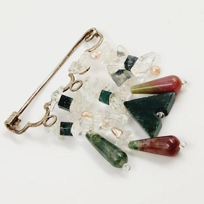 SILVER PLATED NATURAL STONE HANDCRAFTED PIN
