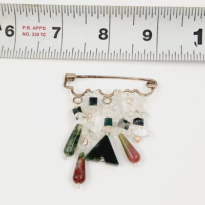 SILVER PLATED NATURAL STONE HANDCRAFTED PIN