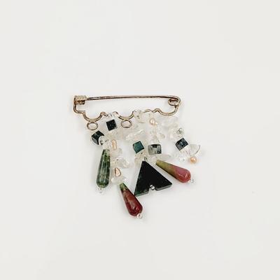 SILVER PLATED NATURAL STONE HANDCRAFTED PIN