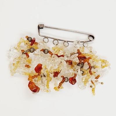 BEAUTIFUL SILVER PLATED NATURAL STONE ART PIN