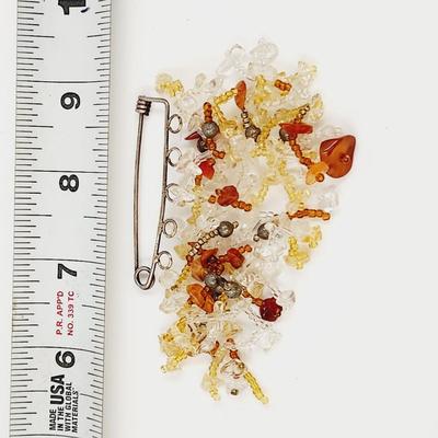 BEAUTIFUL SILVER PLATED NATURAL STONE ART PIN