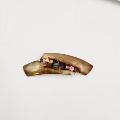 BEAUTIFUL BRONZE W/ NATURAL STONE ART PIN