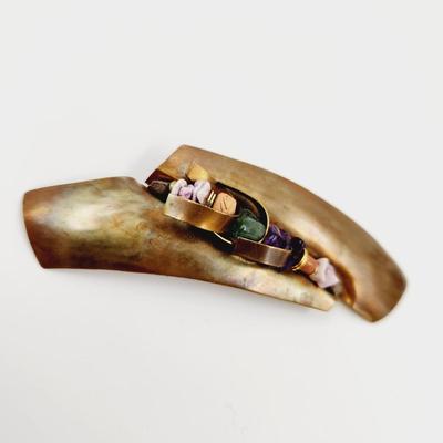 BEAUTIFUL BRONZE W/ NATURAL STONE ART PIN