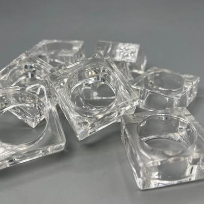 Square Shaped Lucite Clear Plastic Napkin Rings Holders