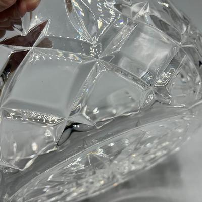 Vintage Simple Diamond Pattern Cut Crystal Glass Serving Console Bowl Dish