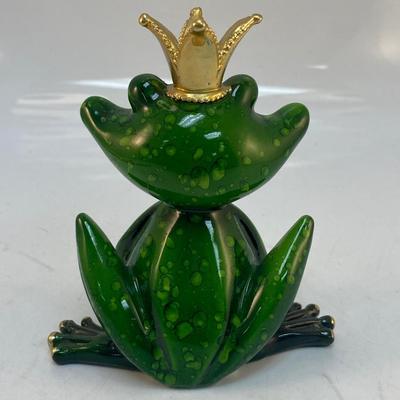 Smiling Frog Prince Toad Wearing Gold Crown Figurine