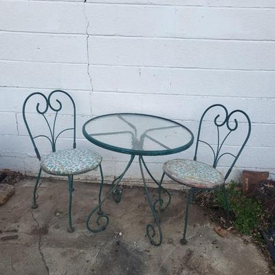 CUTE METAL & GLASS BISTRO SET