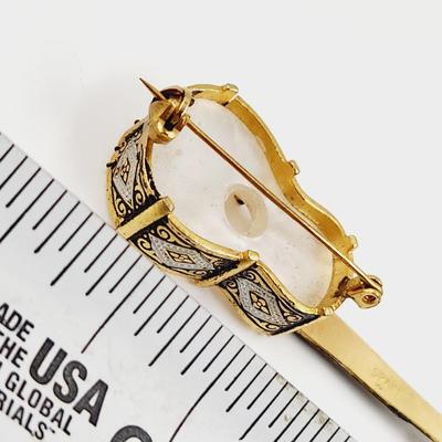 VINTAGE DAMASCENE & MOTHER OF PEARL GUITAR BROOCH MADE IN SPAIN
