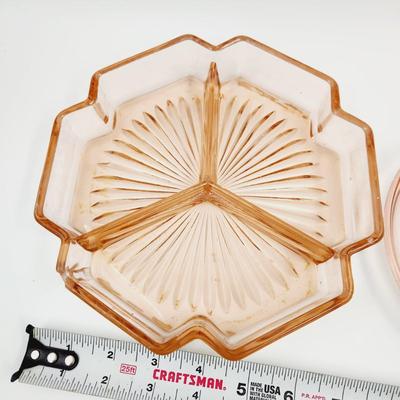 BEAUTIFUL VINTAGE PINK GLASS ITEMS (EACH ITEM IS CHIPPED)