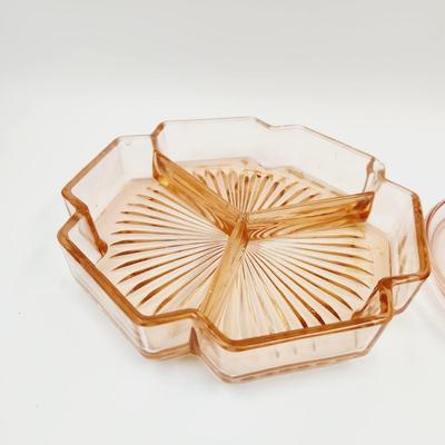 BEAUTIFUL VINTAGE PINK GLASS ITEMS (EACH ITEM IS CHIPPED)
