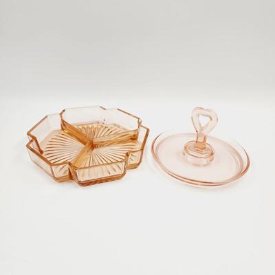 BEAUTIFUL VINTAGE PINK GLASS ITEMS (EACH ITEM IS CHIPPED)