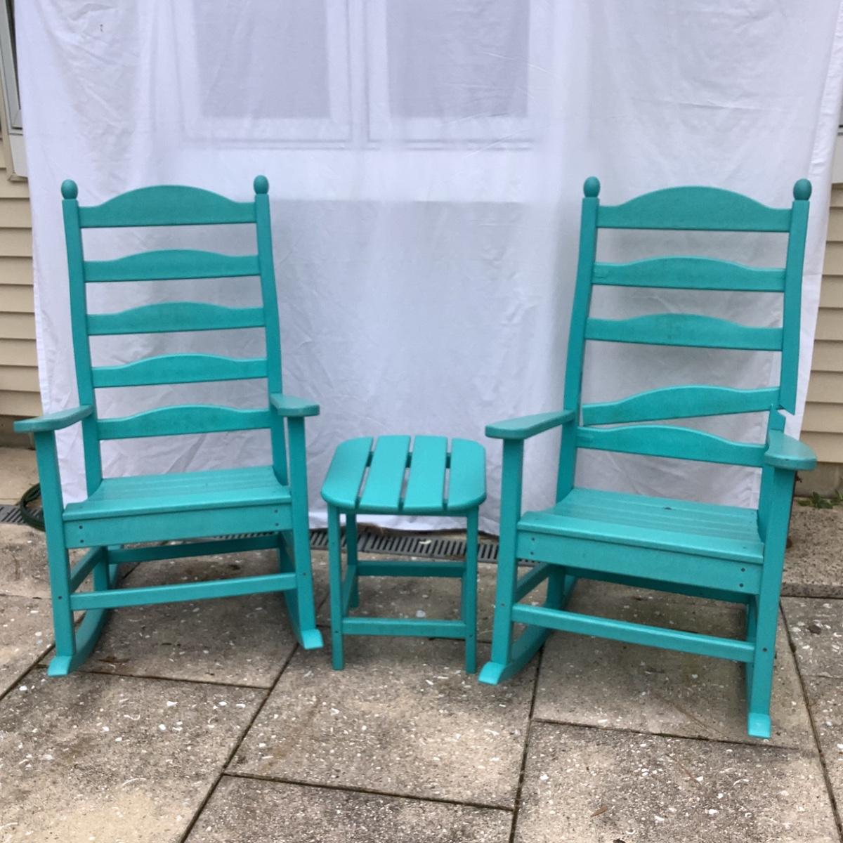 1061 Pair of Polywood Rocking Chairs with Table