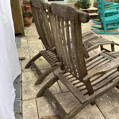 1064 Pair of Smith & Hawken Teak Adjustable Lounge Chairs with Cushions