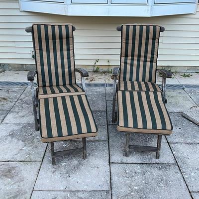 1064 Pair of Smith & Hawken Teak Adjustable Lounge Chairs with Cushions