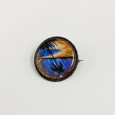 VINTAGE TLM STERLING BUTTERFLY WING BEACH SCENE PIN