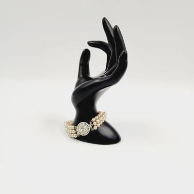 VINTAGE STYLE FAUX PEARL RHINESTONE CLASP BRACELET