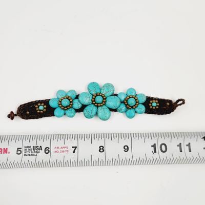 BOHEMIAN FLORAL COTTON ROPE BRAIDED FAUX TURQUOISE STONE BRACELET