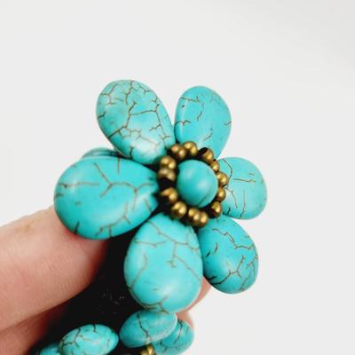 BOHEMIAN FLORAL COTTON ROPE BRAIDED FAUX TURQUOISE STONE BRACELET