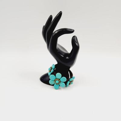 BOHEMIAN FLORAL COTTON ROPE BRAIDED FAUX TURQUOISE STONE BRACELET