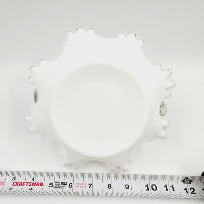 VINTAGE FENTON MILK GLASS SILVER CREST "VIOLETS IN THE SNOW" HAND PAINTED BASKET