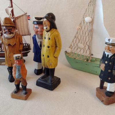 Collection of Mostly Wood or Resin Carved Seafaring Items