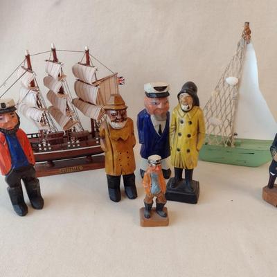 Collection of Mostly Wood or Resin Carved Seafaring Items