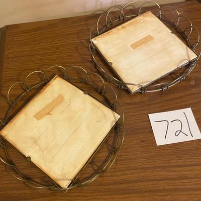 Vintage 1950s Signed Hand Painted Tile Trivets
