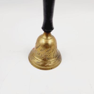 WOODEN HANDLED ETCHED BRASS BELL