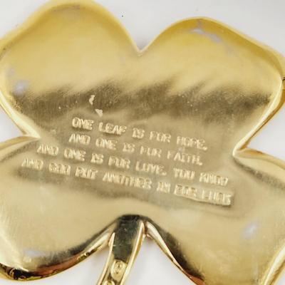 VINTAGE GERITY 24K GOLD PLATED FOR LEAF CLOVER SHAMROCK W/ IRISH POEM