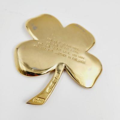 VINTAGE GERITY 24K GOLD PLATED FOR LEAF CLOVER SHAMROCK W/ IRISH POEM