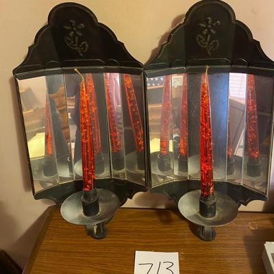 Vintage Black Metal & Mirror Candle Holders