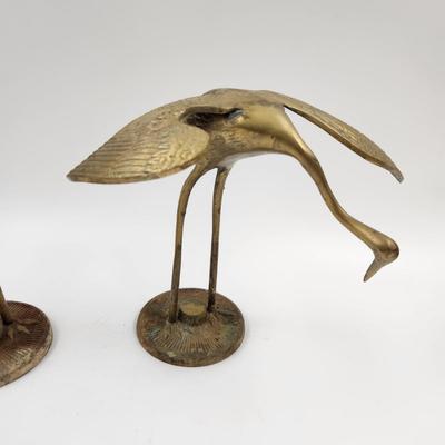 VINTAGE LEONARD BRASS CRANE  FAMILY STATUE
