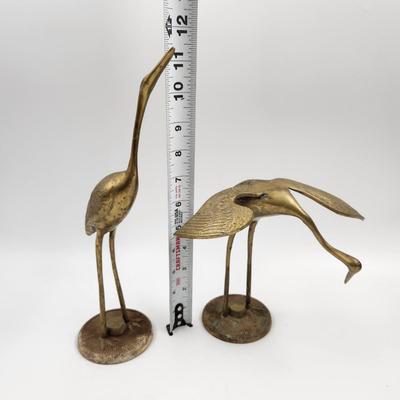 VINTAGE LEONARD BRASS CRANE  FAMILY STATUE