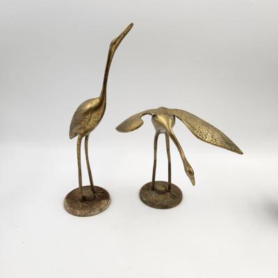 VINTAGE LEONARD BRASS CRANE  FAMILY STATUE