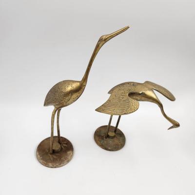 VINTAGE LEONARD BRASS CRANE  FAMILY STATUE