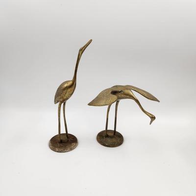 VINTAGE LEONARD BRASS CRANE  FAMILY STATUE