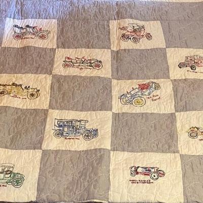 Amazing Embroidery Antique Car Quilt