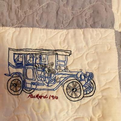 Amazing Embroidery Antique Car Quilt
