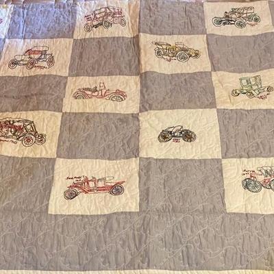 Amazing Embroidery Antique Car Quilt