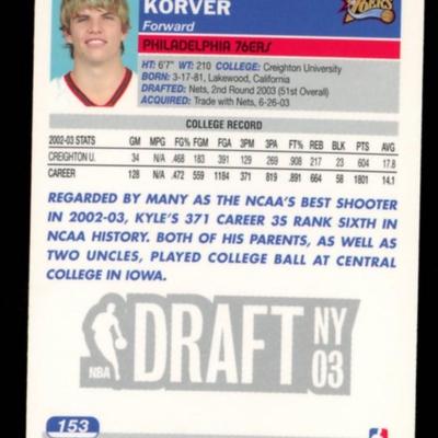 KYLE KORVER ROOKIE CARD 2003